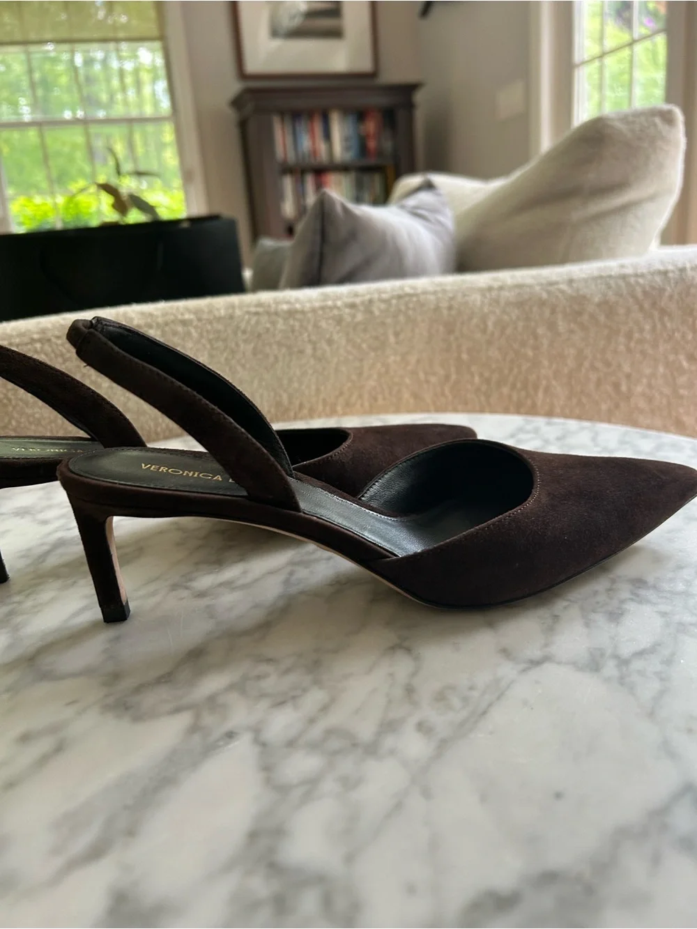 Veronica Beard Caroline Pointed-Toe Suede Slingback Pumps in Brown - Picture 6 of 9